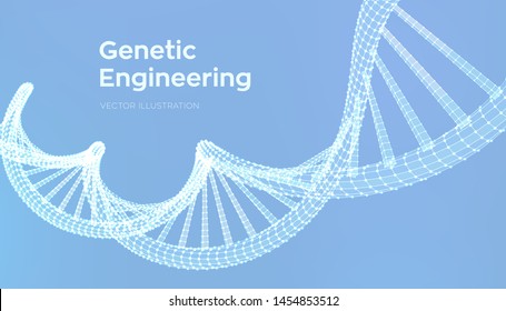 DNA sequence. Wireframe DNA molecules structure mesh. DNA code editable template. Science and Technology concept. Vector illustration.