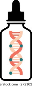 Botella de suero de ADN con un diseño de hélice, ideal para la marca de cuidado de la piel biotecnológica, tratamientos antienvejecimiento, empaques cosméticos y marketing de ciencias médicas.

