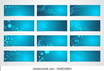 DNA set, science background structure The digital fluorescent molecule vector shows the heart wave and genetic cell network.