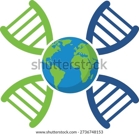 DNA shaped elements around Earth representing life science, global life connection, sustainability and environmental balance.