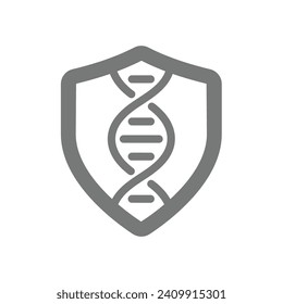Icono vectorial de ADN y escudo. Protección del genoma, ingeniería genética y símbolo de biotecnología.