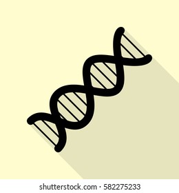 The DNA sign. Black icon with flat style shadow path on cream background.