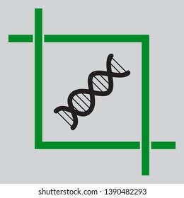 The DNA sign. Black icon inside green crop tool at light gray background
