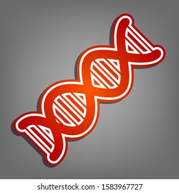 The DNA sign. Flat red icon with linear white icon with gray shadow at grayish background. Illustration.