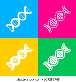 The DNA sign. Four styles of icon on four color squares.
