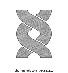 DNA sign, helix. Vector. Shaded gray icon on white background. Isolated.