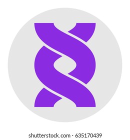 DNA sign, helix. Vector. Violet flat icon on light gray circle at white background. Isolated.