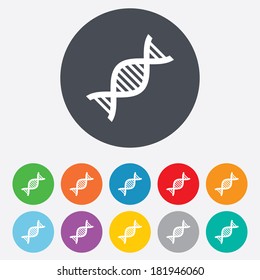 DNA sign icon. Deoxyribonucleic acid symbol. Round colourful 11 buttons. Vector