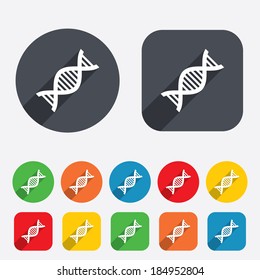 DNA sign icon. Deoxyribonucleic acid symbol. Circles and rounded squares 12 buttons. Vector