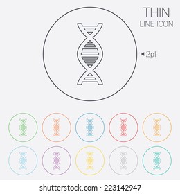 DNA sign icon. Deoxyribonucleic acid symbol. Thin line circle web icons with outline. Vector