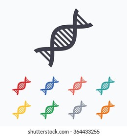 DNA sign icon. Deoxyribonucleic acid symbol. Colored flat icons on white background.