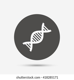 DNA sign icon. Deoxyribonucleic acid symbol. Gray circle button with icon. Vector