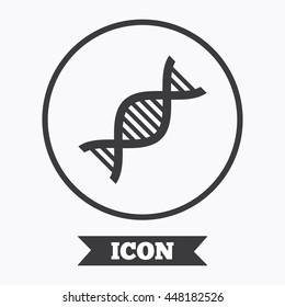 DNA sign icon. Deoxyribonucleic acid symbol. Graphic design element. Flat symbol in circle button. Vector
