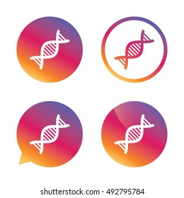 DNA sign icon. Deoxyribonucleic acid symbol. Gradient buttons with flat icon. Speech bubble sign. Vector