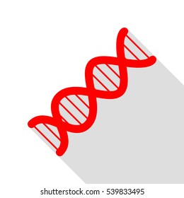 The DNA sign. Red icon with flat style shadow path.