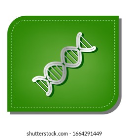 The DNA sign. Silver gradient line icon with dark green shadow at ecological patched green leaf. Illustration.