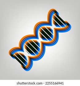 The DNA sign. Stroked Icon in orange, azure and old lavender Colors at gray Background. Illustration.