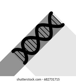 The DNA sign. Vector. Black icon with two flat gray shadows on white background.