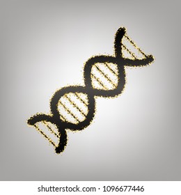 The DNA sign. Vector. Blackish icon with golden stars at grayish background.