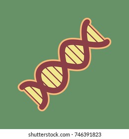 The DNA sign. Vector. Cordovan icon and mellow apricot halo with light khaki filled space at russian green background.