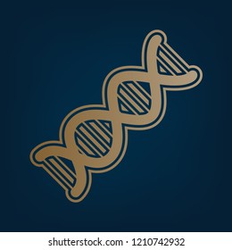 The DNA sign. Vector. Golden icon and border at dark cyan background.