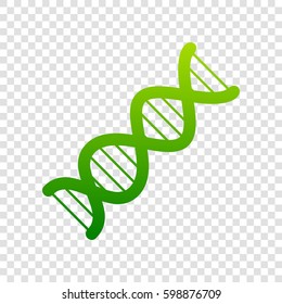 The DNA sign. Vector. Green gradient icon on transparent background.