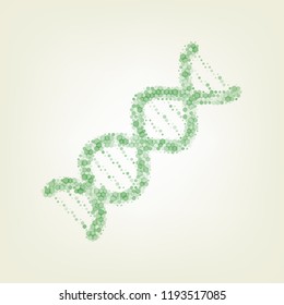 The DNA sign. Vector. Green hexagon rastered icon and noised opacity and size at light green background with central light.