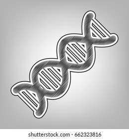 The DNA sign. Vector. Pencil sketch imitation. Dark gray scribble icon with dark gray outer contour at gray background.