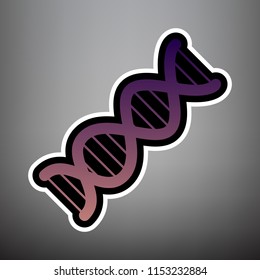 The DNA sign. Vector. Violet gradient icon with black and white linear edges at gray background.