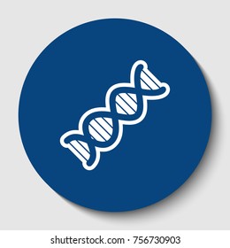 The DNA sign. Vector. White contour icon in dark cerulean circle at white background. Isolated.