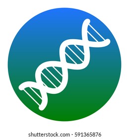 The DNA sign. Vector. White icon in bluish circle on white background. Isolated.