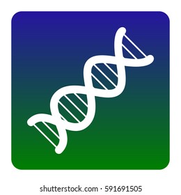 The DNA sign. Vector. White icon at green-blue gradient square with rounded corners on white background. Isolated.