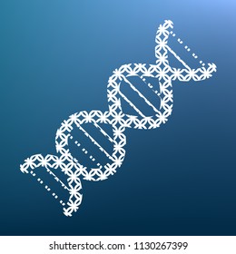 The DNA sign. Vector. White textured icon at lapis lazuli gradient background.