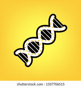 The DNA sign. Vector. Yellow polka dot white icon with black contour at warm yellow background.