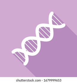 The DNA sign. White Icon with long shadow at purple background. Illustration.
