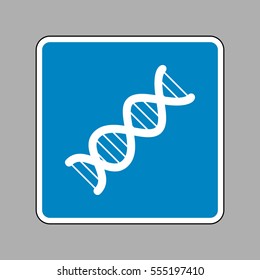 The DNA sign. White icon on blue sign as background.