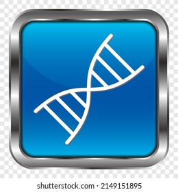 DNA simple icon. Flat design. Metal, blue square button. Transparent grid.ai
