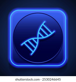 Ein einfaches DNA-Icon. Flaches Design. Blauer Neonstil auf Knopf. Mit shadow.ai