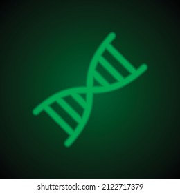 DNA simple icon. Flat desing. Green neon on black background with green light.ai