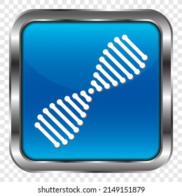 DNA simple icon vector. Flat design. Metal, blue square button. Transparent grid.ai