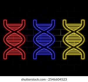 DNA simple icon vector. Project plan. Blue neon style on button. With shade.