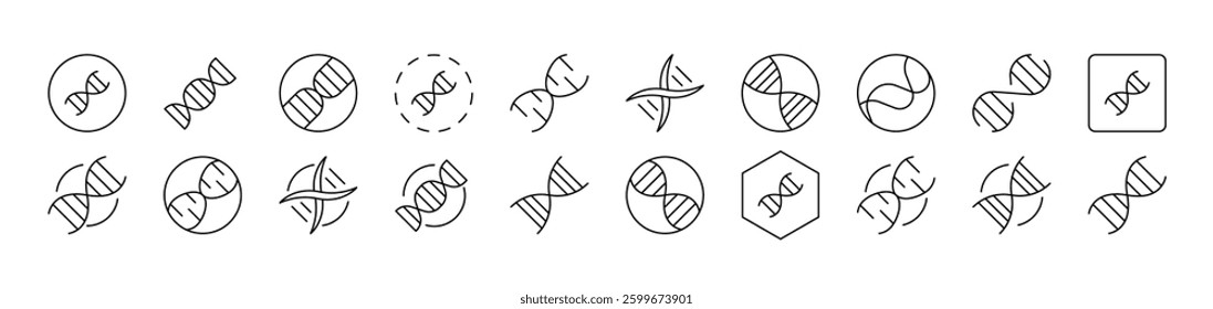 DNA Simple Isolated Line Icons Collection. Editable Stroke. Suitable for Web Sites, Books, Cards, Apps 