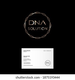 logotipo de solución de ADN. emblema de ADN. Doble espiral como círculo dorado sobre un fondo oscuro. El logotipo puede utilizarse para centros de biotecnología, laboratorios y clínicas de reproducción.