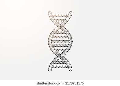 DNA Spiral 3d Low Poly Symbol With Connected Dots. Biotech, Science, Genome Design Vector Illustration. Genetic Helix Polygonal Wireframe