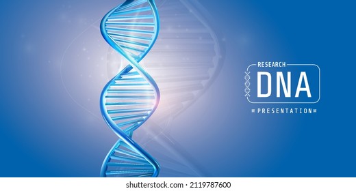 DNA spiral with abstract presentation title on a blue background.