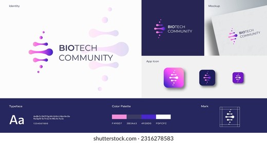 DNA Spiral Abstract Vector Sign Symbol Logo Template. Concept Identity Guide with Modern Typography Realistic Mock Up. Modern Technology, Medicine or Biotechnology Emblem. Isolated