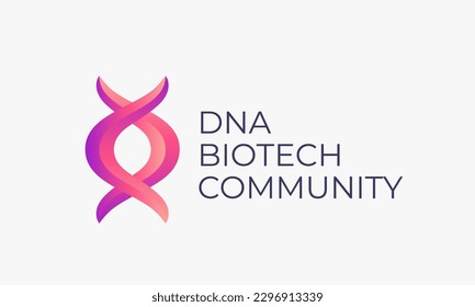 Signo de vectores, símbolo, plantilla de logotipo de la comunidad de biotecnología espiral de ADN. Tecnología moderna, Medicina y Gradiente de Biotecnología Emblema con Tipografía. Aislado