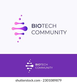 DNA Spiral Biotech Community Abstract Vector Sign, Symbol, Logo Template. Modern Technology, Medicine and Biotechnology Gradient Emblem with Typography. Isolated