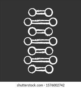 DNA spiral chains chalk icon. Connected dots, lines. Deoxyribonucleic, nucleic acid helix. Spiral strand. Chromosome. Molecular biology. Genetic code. Genetics. Isolated vector chalkboard illustration