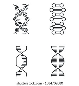 DNA spiral chains linear icons set. Deoxyribonucleic, nucleic acid helix. Molecular biology. Genetic code. Genetics. Thin line contour symbols. Isolated vector outline illustrations. Editable stroke